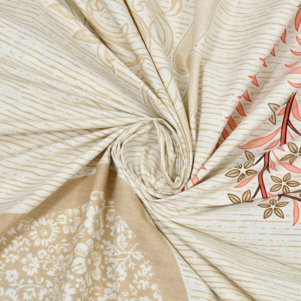 Antique White & Pink Peacock Print Cotton Bedsheet Set - Image 3