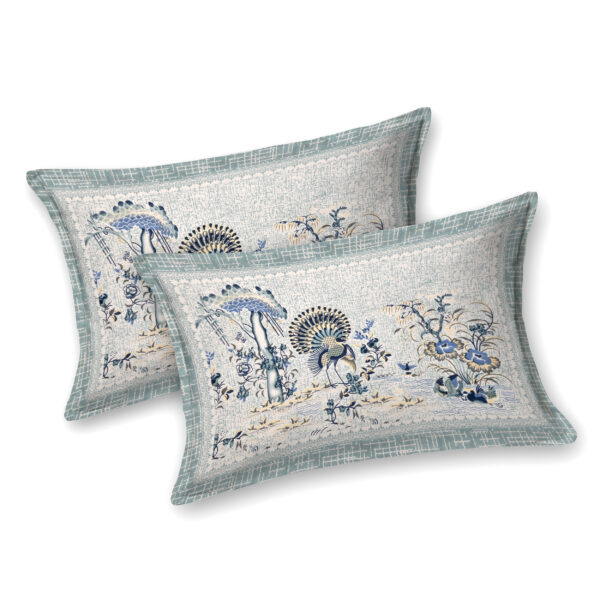 Blue Scenic Print Cotton Double Bedsheet with Pillow Covers | CastileIndia - Image 2