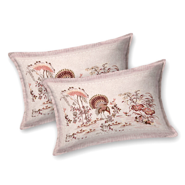 Blush Pink & Ivory Chinoiserie Cotton Double Bedsheet Set - Image 2
