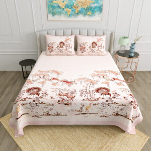 Pink Scenic Print Double Bedsheet