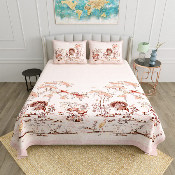 Pink Scenic Print Double Bedsheet