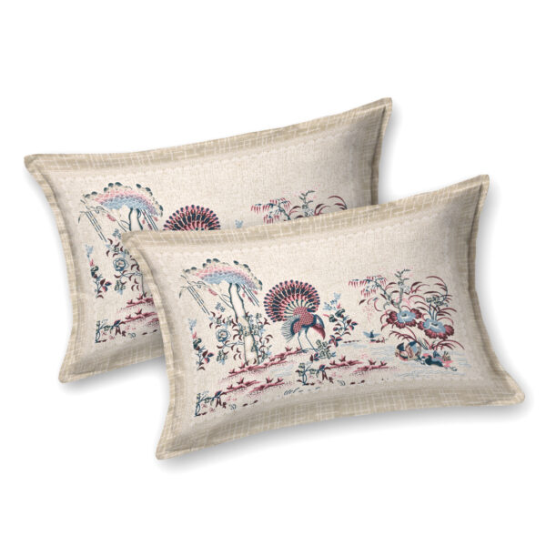 Beige Scenic Bird Print Cotton Double Bedsheet Set | CastileIndia - Image 3
