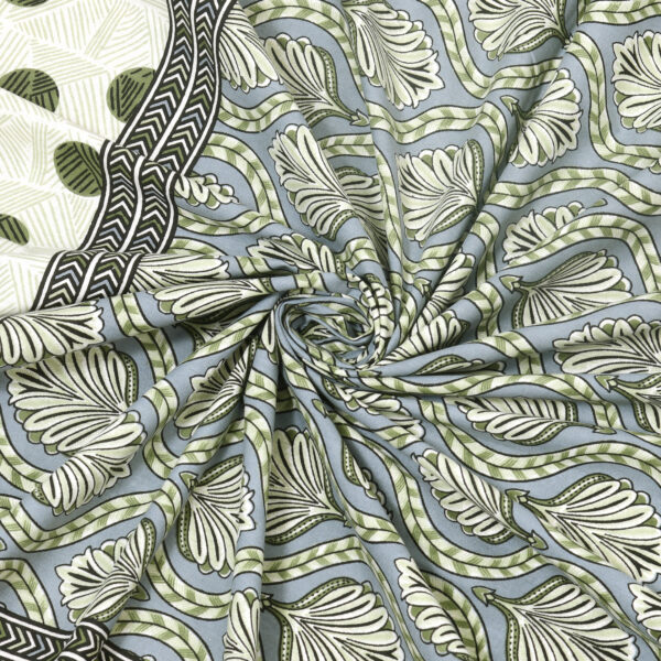 Green And Beige Block Print Cotton Double Bedsheet | CastileIndia - Image 2
