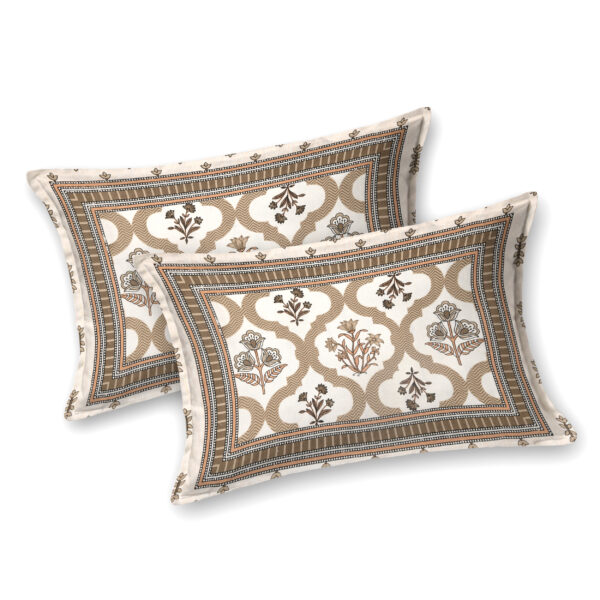 Traditional Beige and Brown Jaipuri Cotton Bedsheet Covers - Image 2