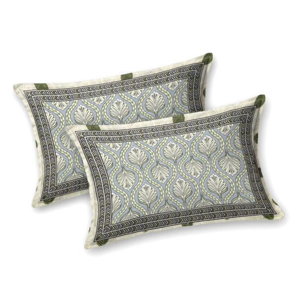 Green And Beige Block Print Cotton Double Bedsheet | CastileIndia - Image 3