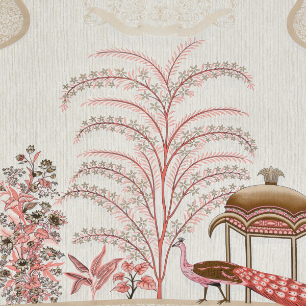 Antique White & Pink Peacock Print Cotton Bedsheet Set - Image 4