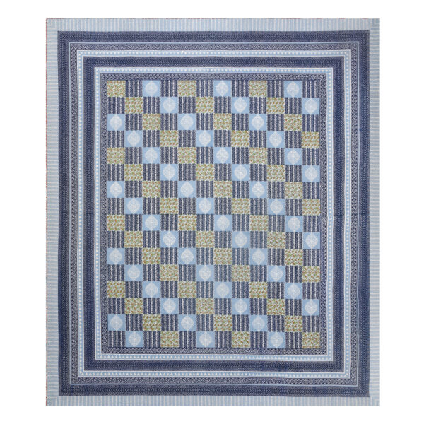 Blue/White Jaipuri Print Cotton Double Bedsheet + Covers | CastileIndia - Image 2