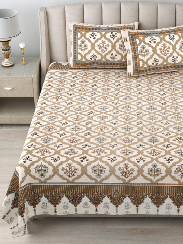 Traditional Beige and Brown Jaipuri Cotton Bedsheet Covers - Image 5